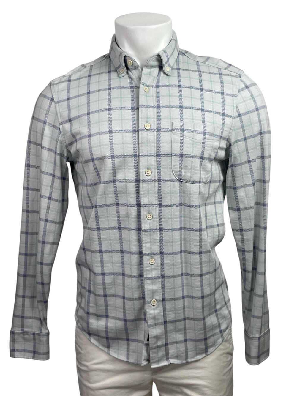 Faherty Coastline Mens Gray Blue Plaid Checkered Long Sleeve Button Down Shirt S